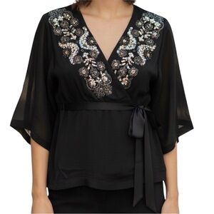 Silk Sandra Angelozzi Designer Sz S Beaded Black Blouse With Sequins Whimsigoth